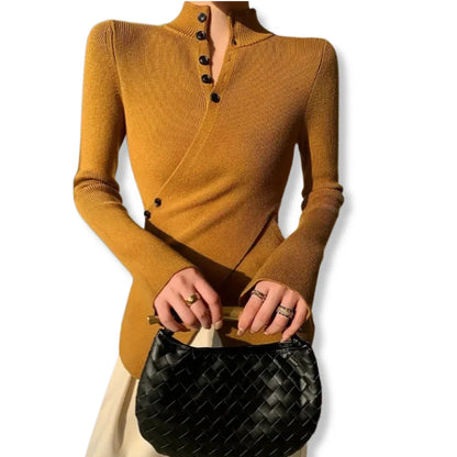 Fiona – slim-fit knit sweater with high collar and button details