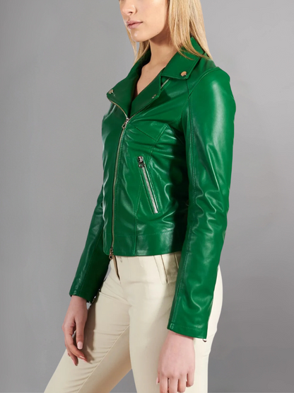 Women's Genuine Lambskin Leather Motorcycle Jacket