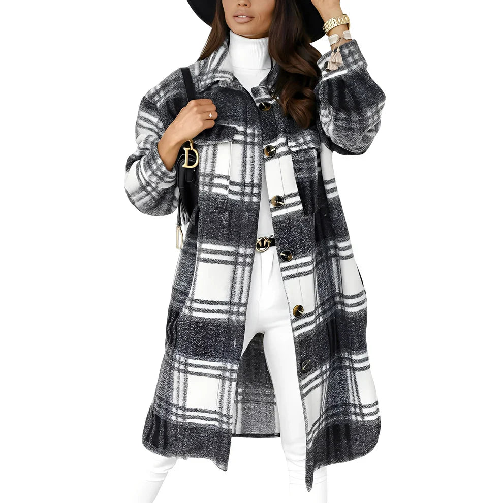 Malvina stylish long check jacket – women