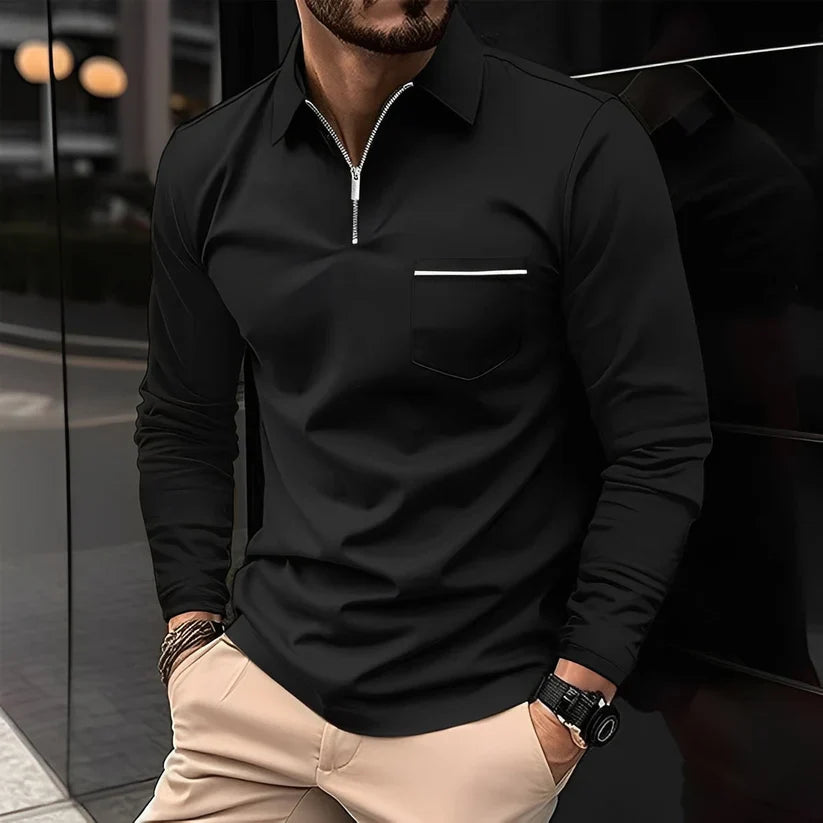 Florent long-sleeve polo with zip – men