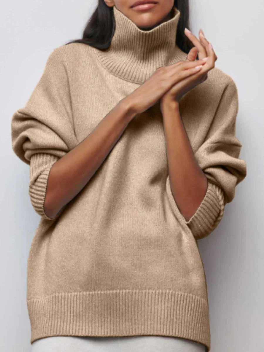 Oversized high-neck knit sweater – women