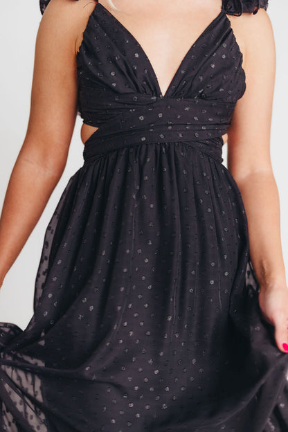 Ingrid Embroidered Maxi Dress in Black Dots