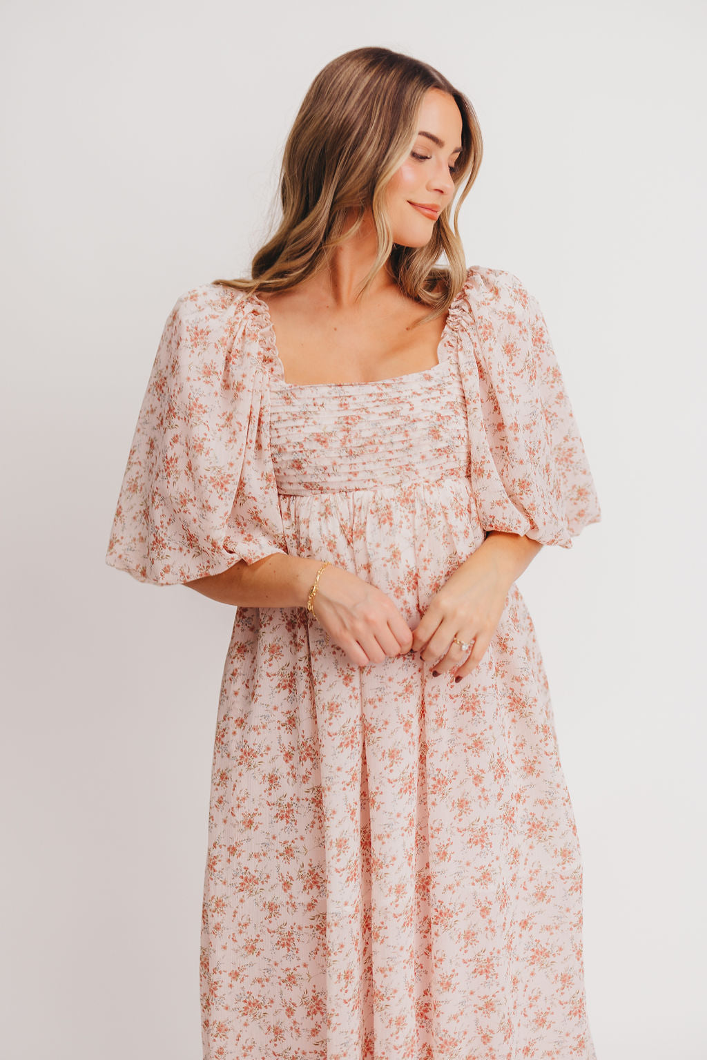 Melody Maxi Dress with Pleats and Bow Detail in Winter Blush - Bump Friendly & Inclusive Sizing (S-3XL)