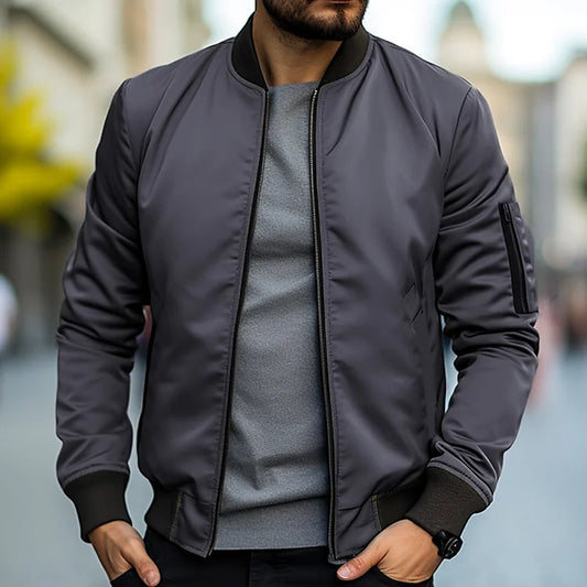 Men's bomber jacket with high collar and zipper