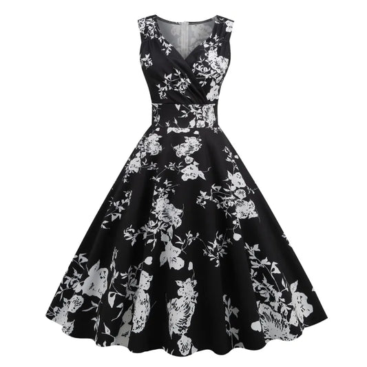 Mia - black floral elegant dress