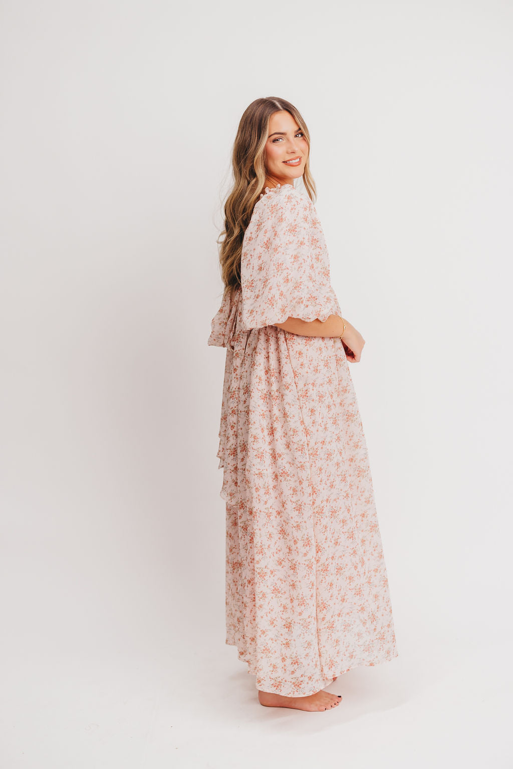 Melody Maxi Dress with Pleats and Bow Detail in Winter Blush - Bump Friendly & Inclusive Sizing (S-3XL)