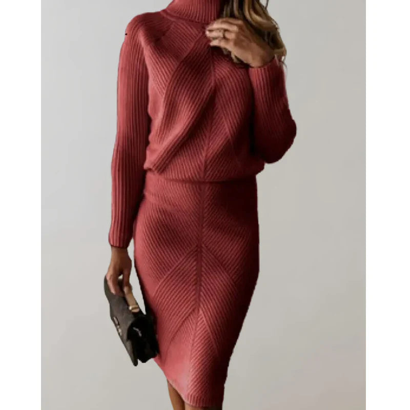 Elegant women's set with roll-neck sweater and skirt