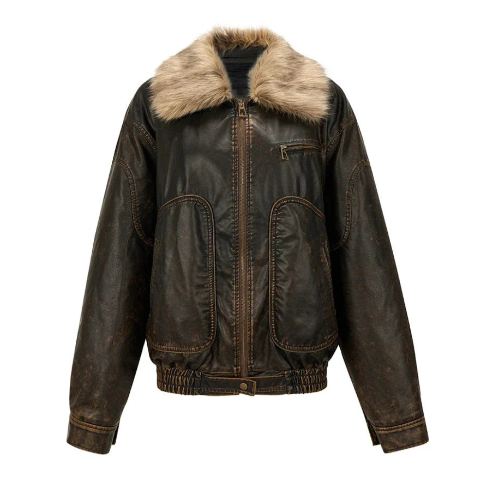 Olga Vintage Faux Fur Leather Jacket