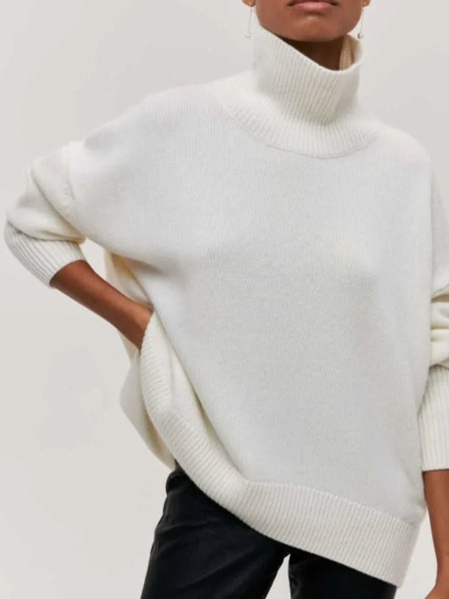 Oversized high-neck knit sweater – women