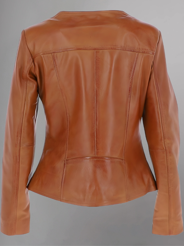 Women’s Distressed Brown Biker Leather Jacket