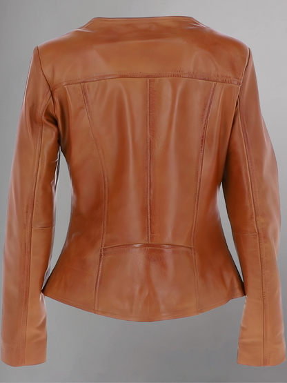 Women’s Distressed Brown Biker Leather Jacket