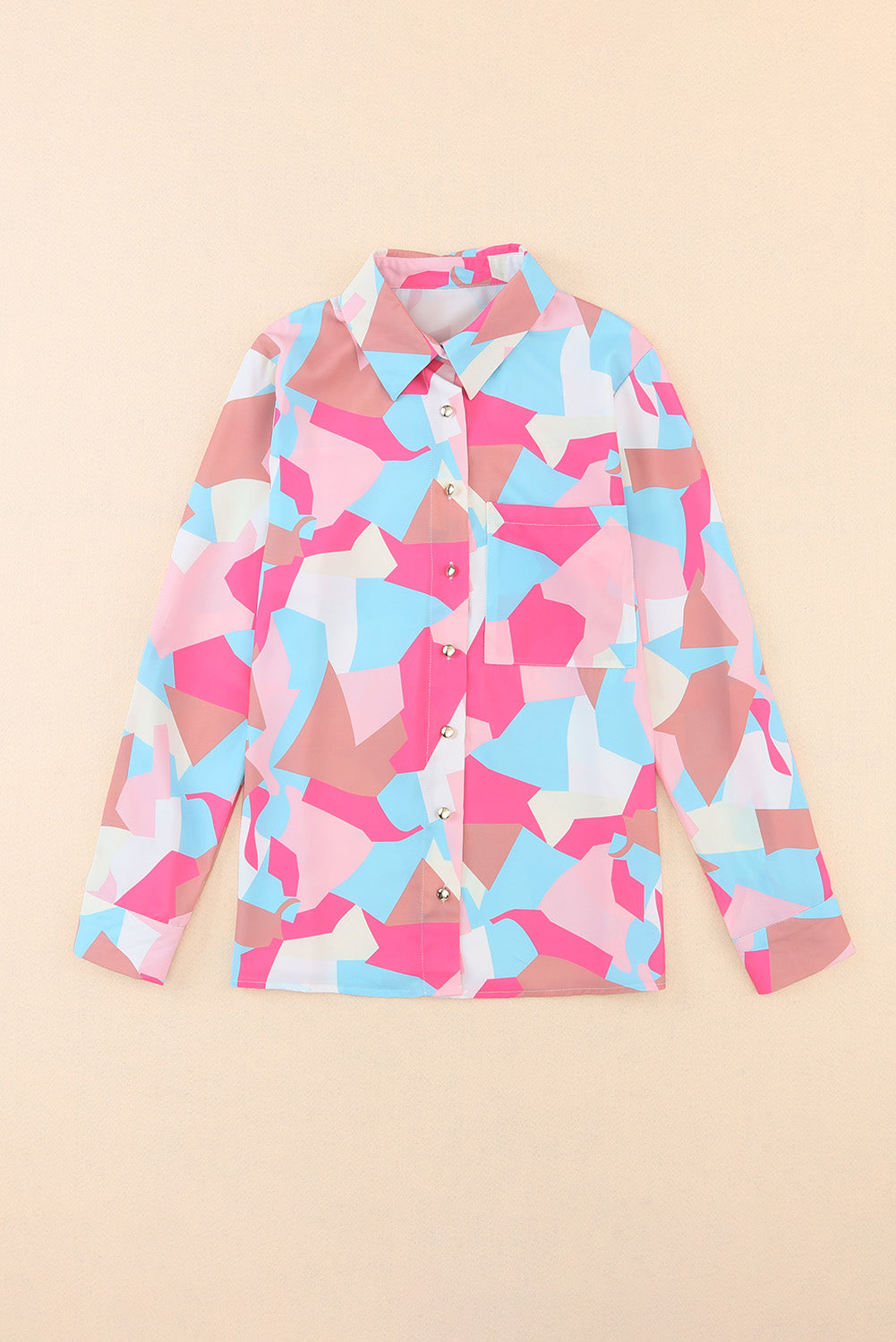 Double Take Multicolored Long Sleeve Collared Shirt