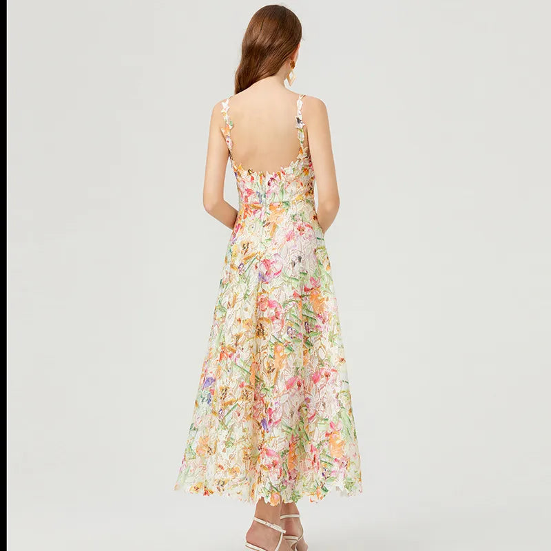 Rory Sleeveless Shoulder Tie Midi Dress in Floral Multi