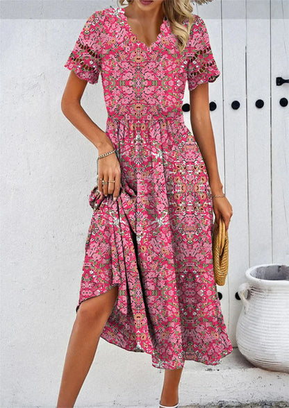 Isabella pink short sleeve midi dress