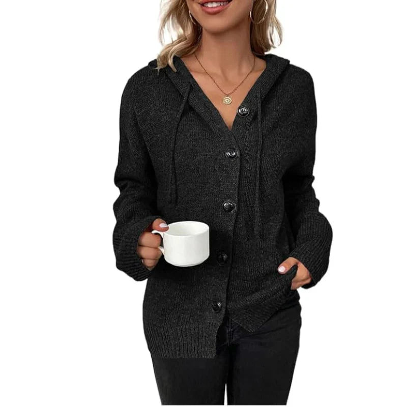 Warm women's knitted cardigan with buttons