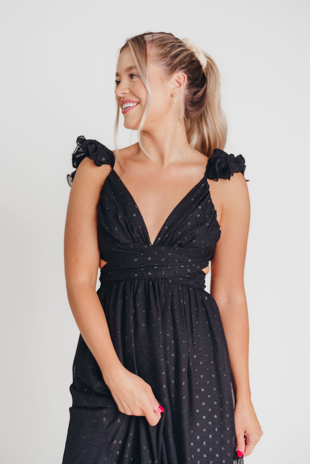 Ingrid Embroidered Maxi Dress in Black Dots