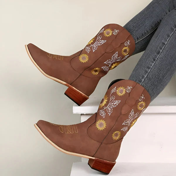 Women's embroidered knee-high cowboy boots