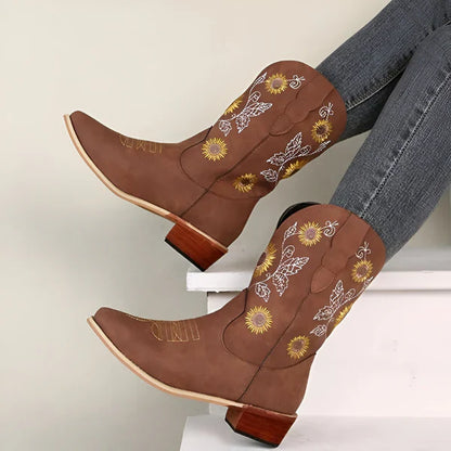 Women's embroidered knee-high cowboy boots