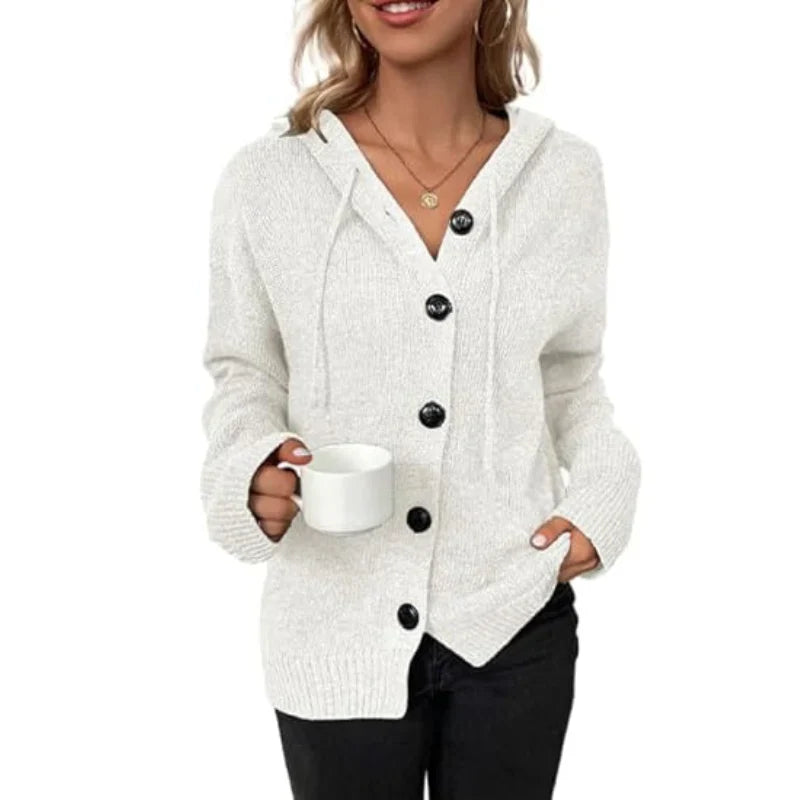 Warm women's knitted cardigan with buttons