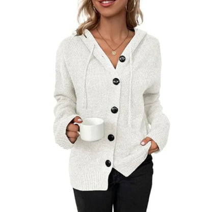 Warm women's knitted cardigan with buttons