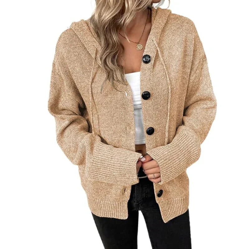 Warm women's knitted cardigan with buttons