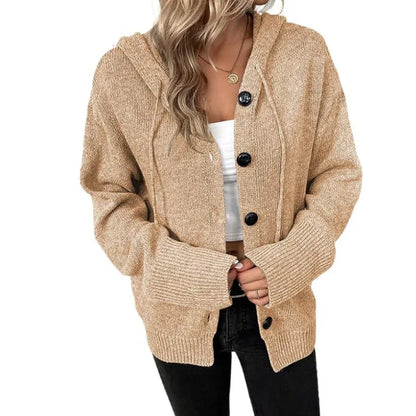 Warm women's knitted cardigan with buttons