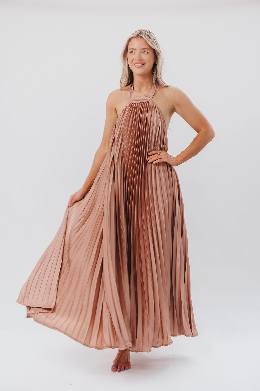 Maren Pleated Halter Maxi Dress in Mauve - Bump Friendly (S-XL)