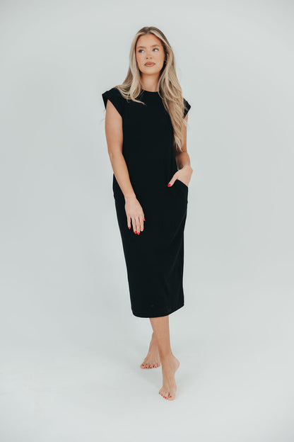 Adeline Mini Ribbed Knit Midi Dress in Black