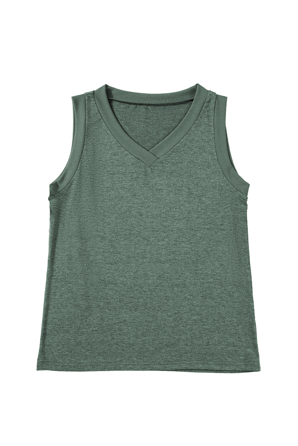 Mist Green Contrast Trim V-Neck Loose Fit Tank Top