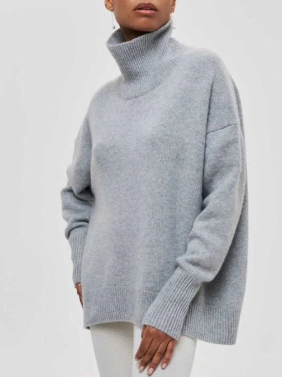 Oversized high-neck knit sweater – women