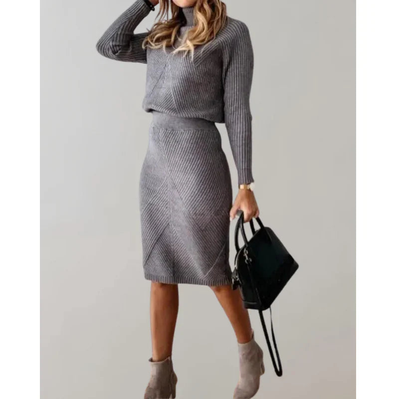 Elegant women's set with roll-neck sweater and skirt