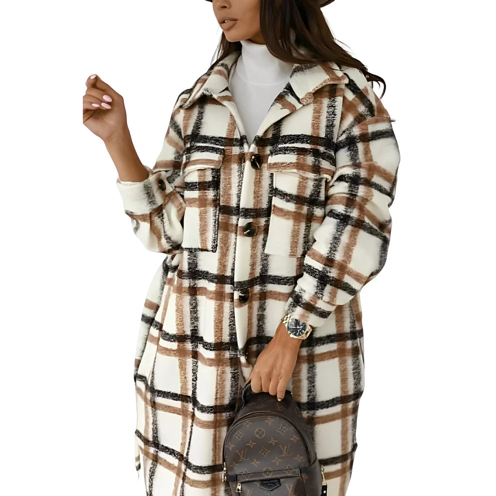 Malvina stylish long check jacket – women