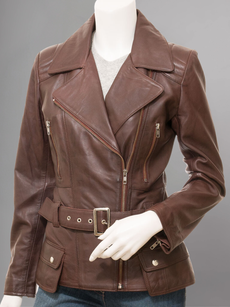 Women's Vintage Real Leather Jacket for Biker Style