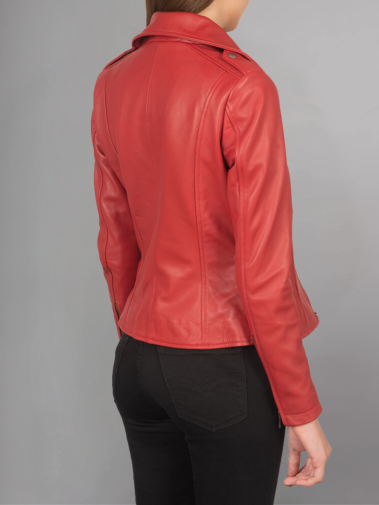 Women Lambskin Real Motorcycle Red Leather Jacket