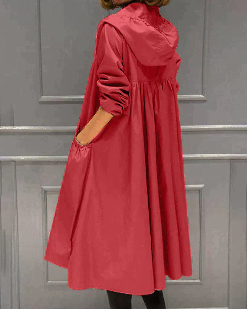 Long hooded zip jacket with front pockets – women