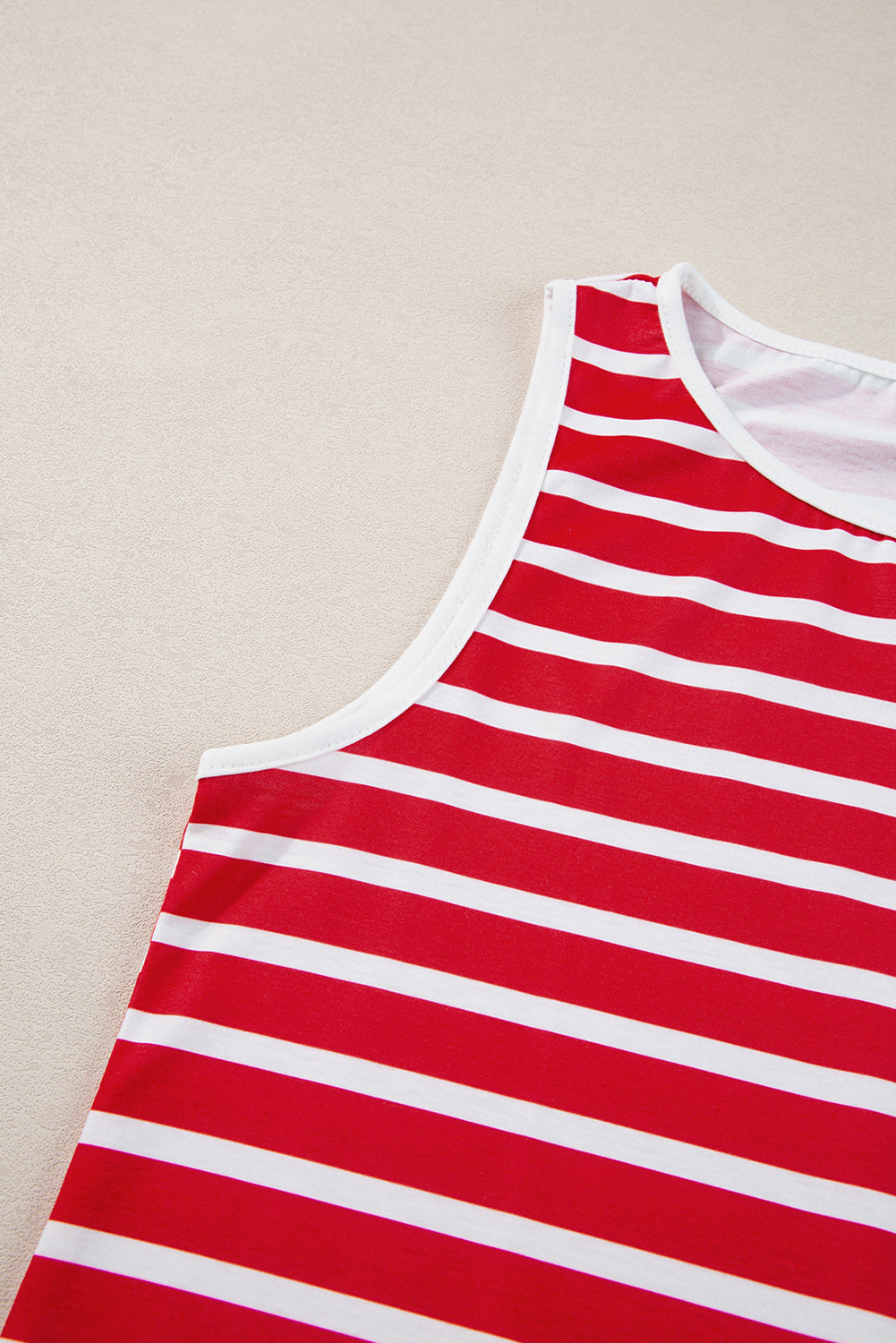 Red USA Flag Print Colorblock Round Neck Tank Top