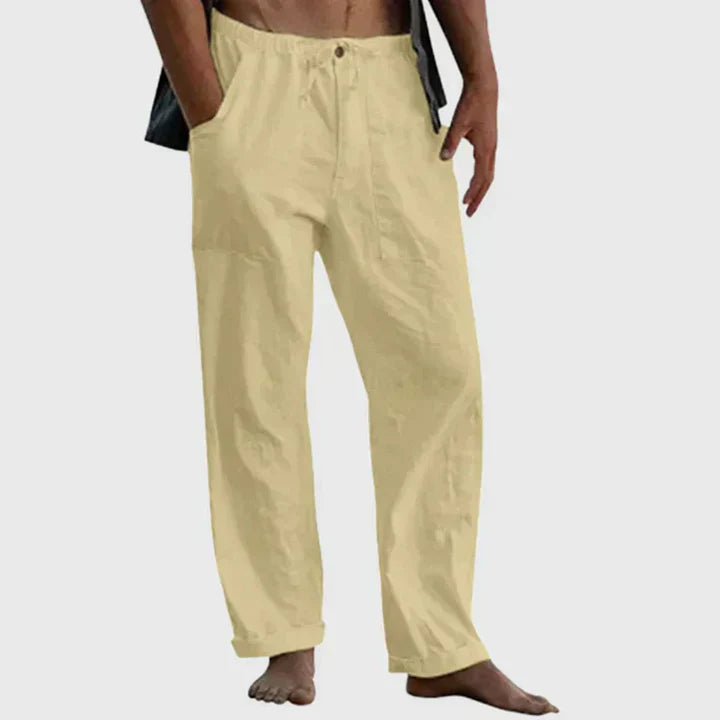 Casual linen trousers with drawstring