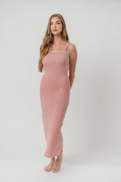 Katelyn Tie-Back Ribbed Midi Dress in Dusty Mauve