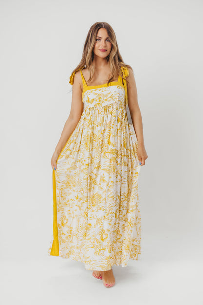 Sunny Floral Maxi Dress with Tie Straps in Goldenrod