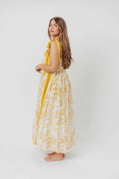 Sunny Floral Maxi Dress with Tie Straps in Goldenrod