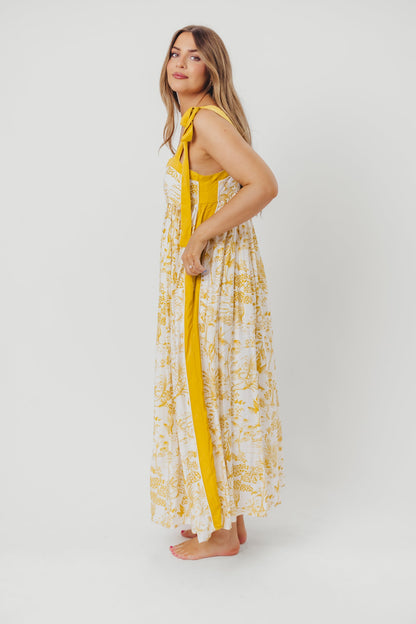 Sunny Floral Maxi Dress with Tie Straps in Goldenrod