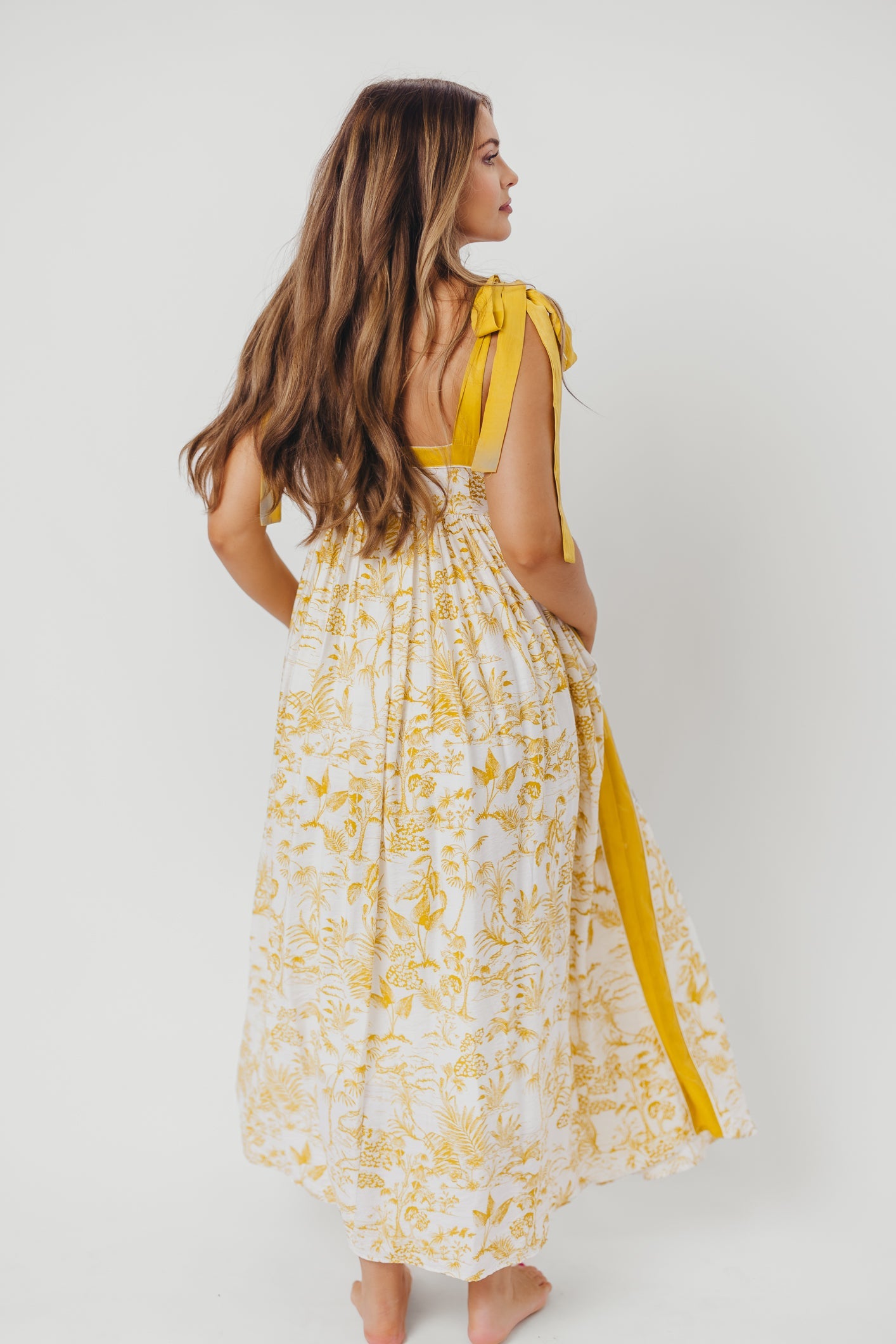 Sunny Floral Maxi Dress with Tie Straps in Goldenrod