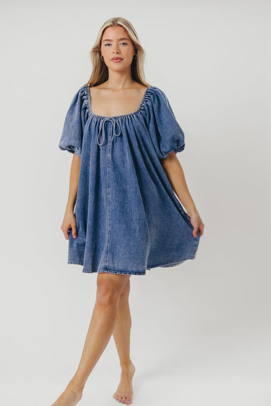 Morgan Babydoll Mini Dress in Denim - Restocking End of July