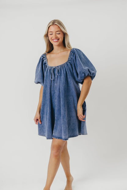 Morgan Babydoll Mini Dress in Denim - Restocking End of July