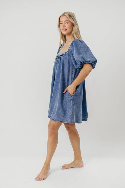 Morgan Babydoll Mini Dress in Denim - Restocking End of July