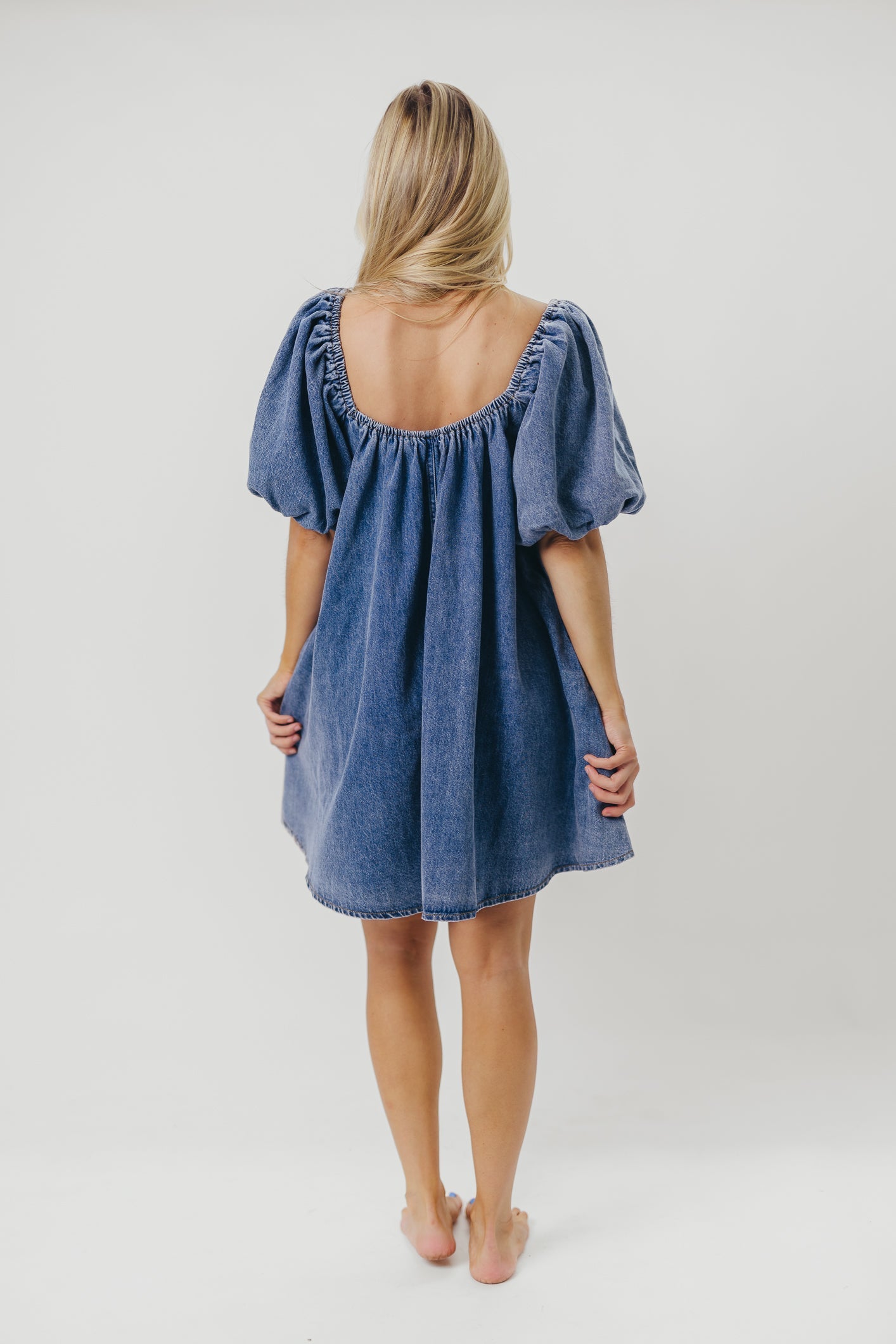 Morgan Babydoll Mini Dress in Denim - Restocking End of July