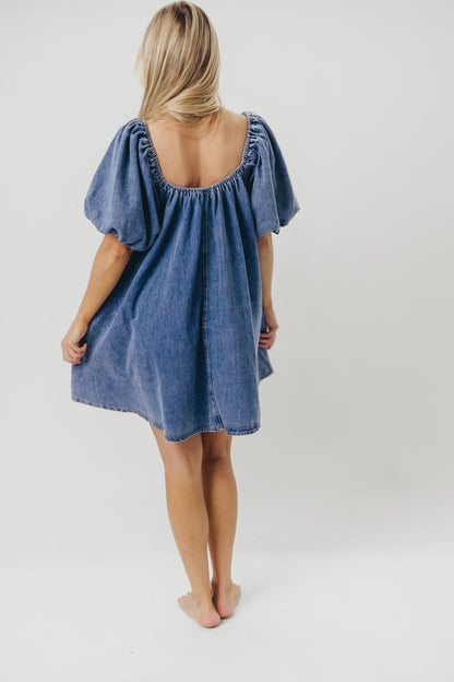 Morgan Babydoll Mini Dress in Denim - Restocking End of July