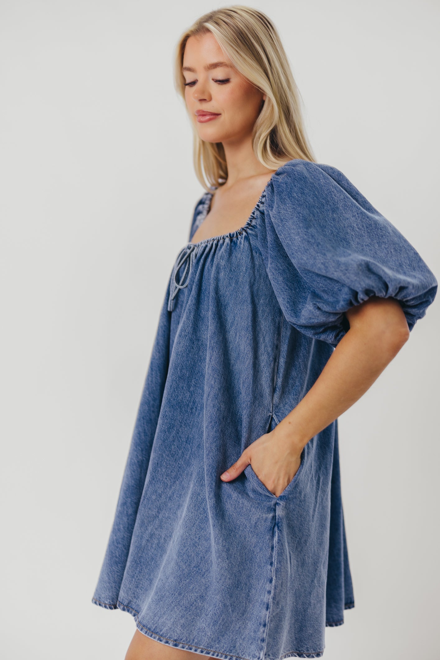 Morgan Babydoll Mini Dress in Denim - Restocking End of July