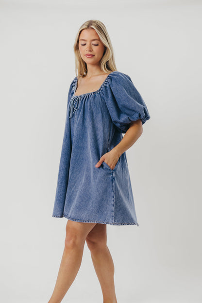 Morgan Babydoll Mini Dress in Denim - Restocking End of July