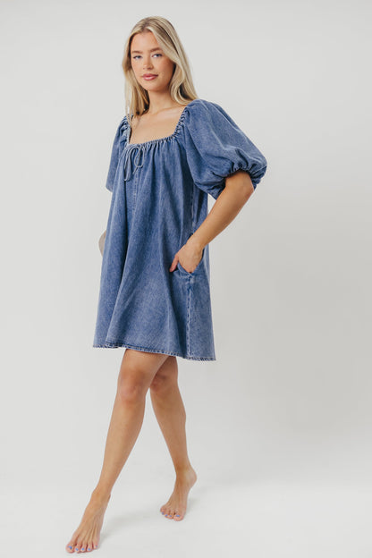 Morgan Babydoll Mini Dress in Denim - Restocking End of July